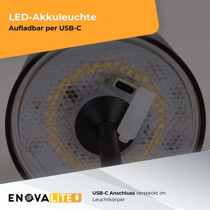 Produktbild Enovalite LED-Akku-Tischleuchte, ELED700400, EEK: D dimmbar, CCT, schwarz (150 lm)