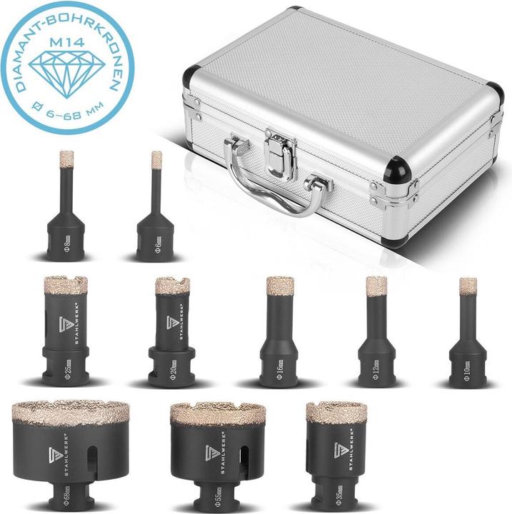 Produktbild Stahlwerk Diamant-Bohrkronen 10er Set 6-68 mm M14 für Winkelschleifer (68 mm)