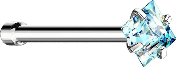 Star Piercing Nasenstecker gerade silber quadratischer Kristall aqua gefasst (ohne Messing, Chirurgenstahl 316L)