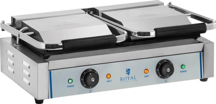 Produktbild Royal Catering Kontaktgrill Sandwichmaker Tischgrill Doppelgrill Glatt 2 X 1.800 W Edelstahl