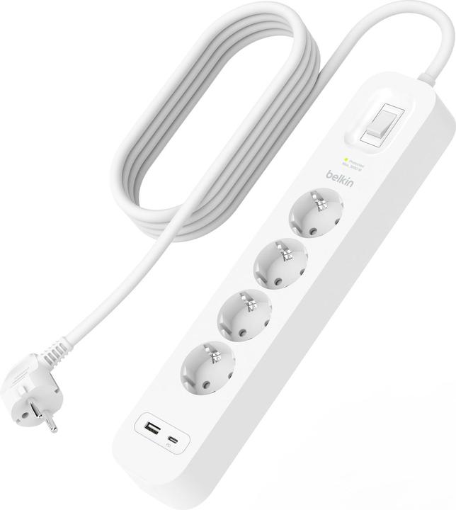 Produktbild Belkin Steckdosenleiste 4-fach + USB-A+C,525J,18W,2m SRB001vf2MV2 (4 x, USB-A, USB-C, CEE 7/3, 2 m)