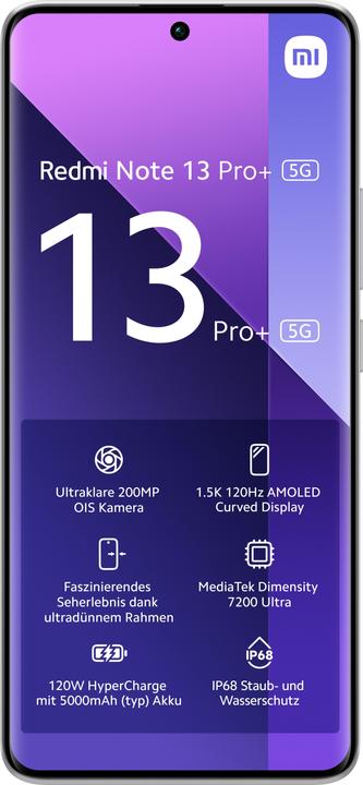 Image du produit Xiaomi Redmi Note 13 Pro+ 5G (256 Go, Blanc clair de lune, 6.67", Double SIM, 200 Mpx, 5G)