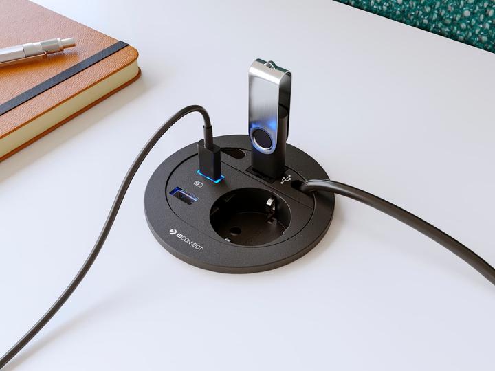 Produktbild IB Connect DIVUS Steckdoseneinheit schwarz 1x Typ 13 1x USB-C 60W 1x HDMI