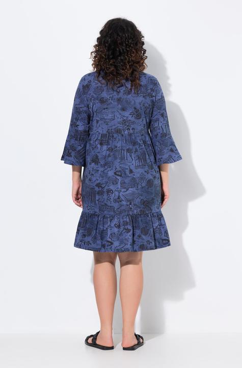 Produktbild Ulla Popken Jerseykleid, A-Linie, Tunika-Ausschnitt, 3/4-Arm (50, 52)