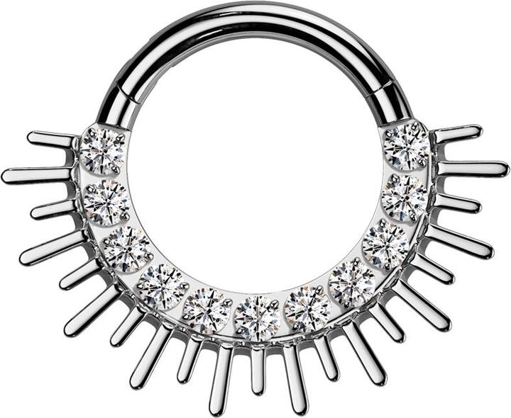 Actual product image Star Piercing Micro segment ring hinged silver sun crystals silver (without brass, Titanium G23)