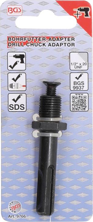 Actual product image BGS Drill Chuck Adaptor 1/2" x 20 UNF for SDS chuck