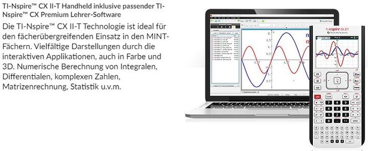Produktbild TI Nspire CX II-T PWB Grafikrechner Lehrer Kombi Paket Rechner und Software (Akku, Netzbetrieb)