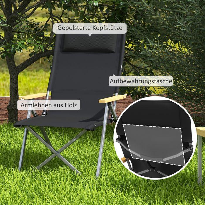 Produktbild Swisshandel24 Campingstuhl faltbar, 4-fach verstellbare Rückenlehne, Kopfstütze, Schwarz
