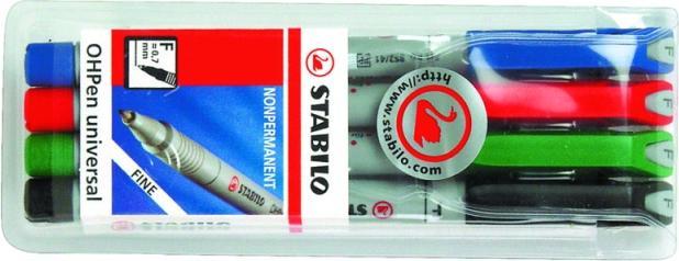 Produktbild STABILO OHPen universal Folienstift wasserlöslich (Rot, Blau, Schwarz, Grün, 0.70 mm, 4 x)