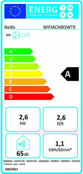 Etichetta energetica Nedis WIFIACMB3WT9 (80 m², 3446.26 BTU/h)