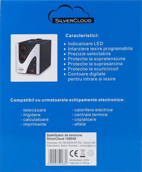 Produktbild SilverCloud Spannungsstabilisator 1500VA 900W 6,8A (1500 VA, 900 W, Online-Doppelwandler USV)