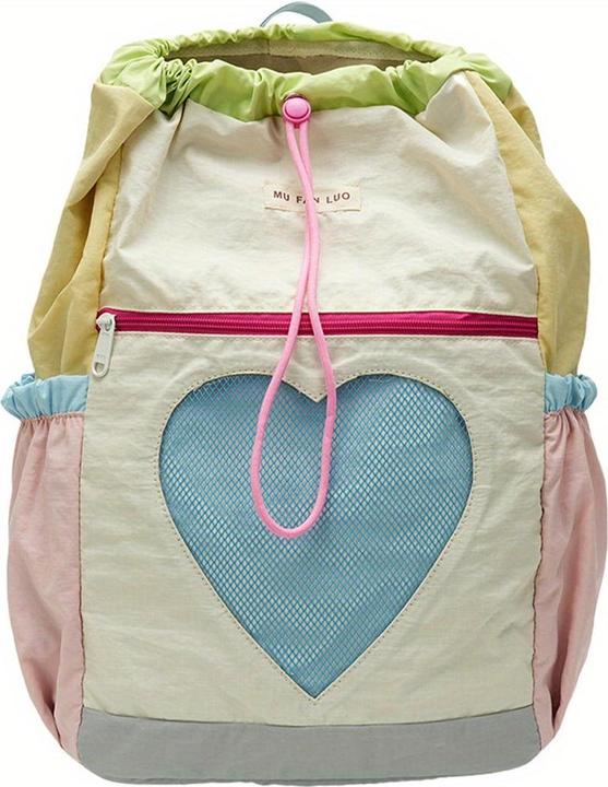 Actual product image Only-Bags.Store Colour block nylon backpack with drawstring closure, adjustable strap, polyester lining