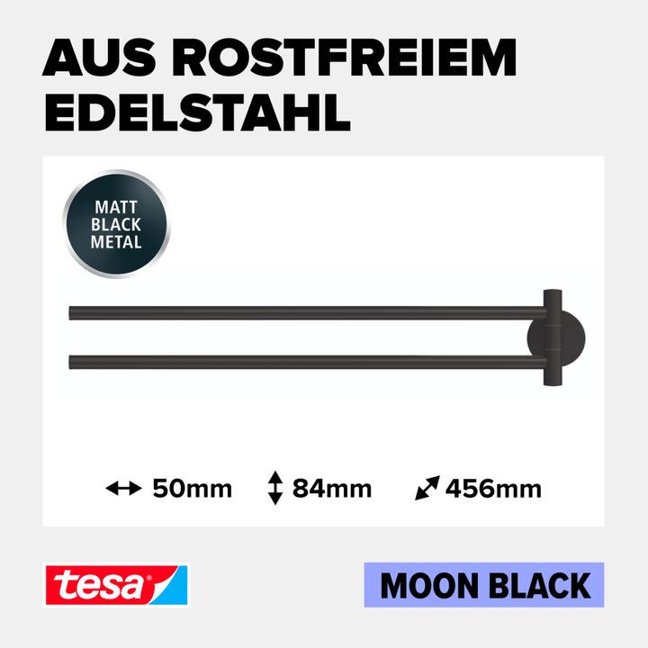 Image du produit tesa Porte-serviettes MOON BLACK à deux bras avec solution adhésive sans perçage