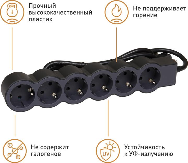 Actual product image Legrand Flat socket strip 6x socket, 3 metre cable Black 694566 (6 x, CEE 32/3, 3 m)