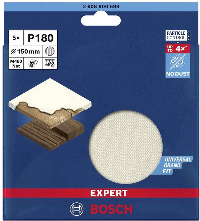 Produktbild Bosch Professional Zubehör EXPERT M480 Schleifnetz für Exzenterschleifer, 150 mm, G 180, 5 Stück (180)