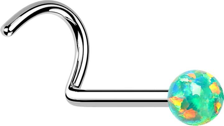 Star Piercing Nasenstecker gebogen silber mit Opal grün (Chirurgenstahl 316L, ohne Messing)