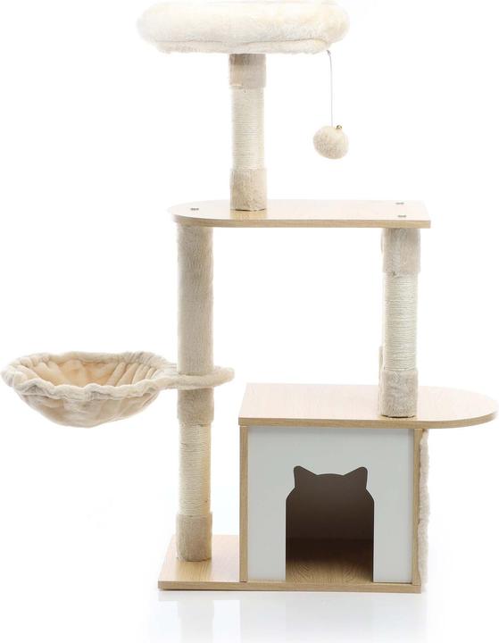 Actual product image Fudajo Cat Tree Wooden Beige 106cm Scratching Post with Cat House Sisal Scratching Trunks and Divans (106 cm, Beige, Wood)