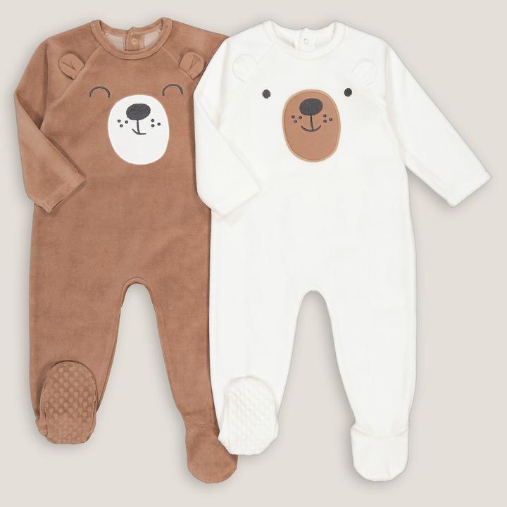 Produktbild La Redoute Collections 2er-Pack Samt-Strampler mit Bär (60)