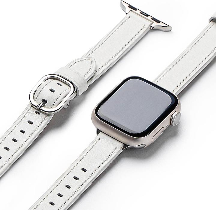 Actual product image Ringke - Leather One Slim - Apple Watch SE 40mm - White (Stainless steel, Natural leather)