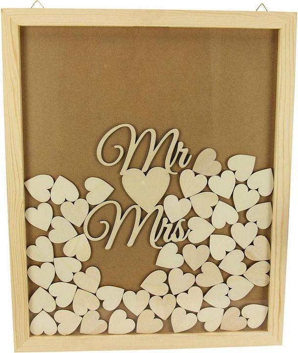 Produktbild trendmarkt24 Gästebuch Bilderrahmen Set MR & Mrs 50 Holzherzen Beschriften & Einwerfen