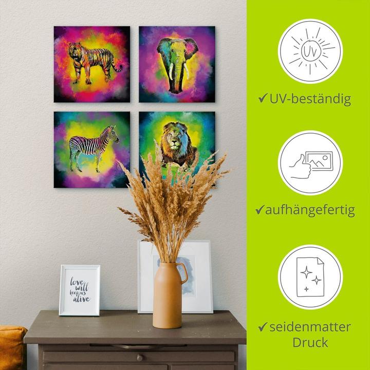 Immagine prodotto Artland Quadro su tela, set esplosione di colori elefante leone zebra tigre K1PT (40x40 cm)