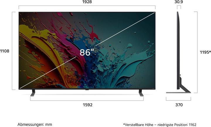 Produktbild LG 86QNED85T6C (218 cm (86 Zoll), schwarz, UltraHD/4K, HDR10, Triple-Tuner, KI Prozessor, 120Hz Panel) (86", QNED85, QNED, 4K)