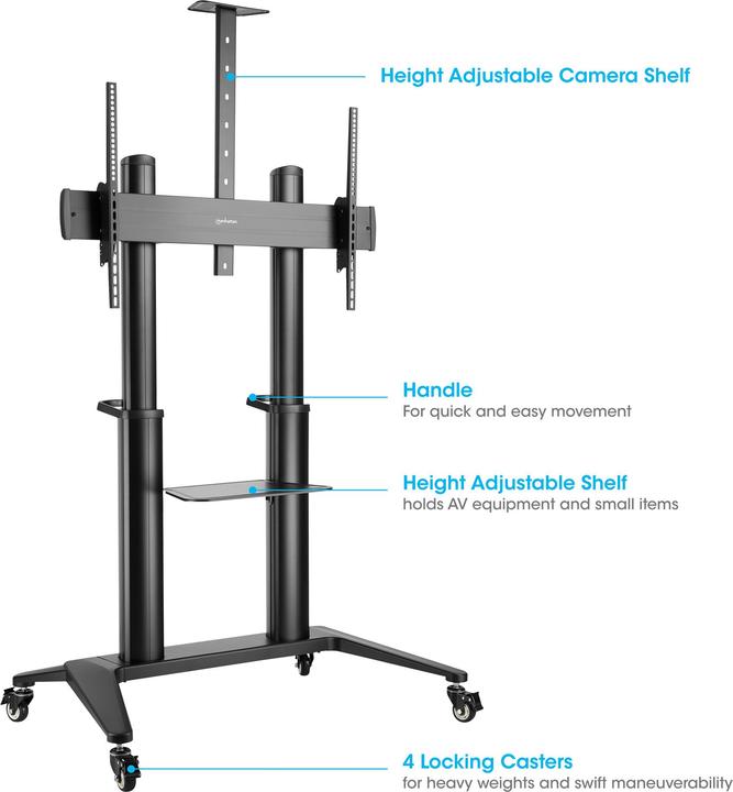 Actual product image Manhattan Aluminium multimedia TV stand on castors with extremely high load capacity for large screens (120", 140 kg)