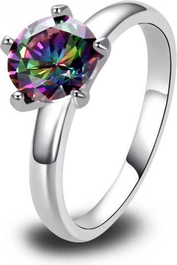 Hermex versilberter Ring mit Regenbogen Topas - Gr. 57 / Size 8 (57)