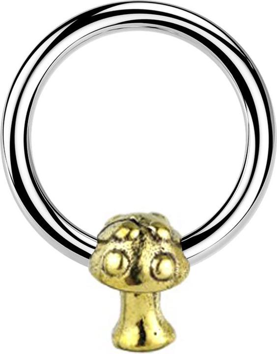Star Piercing Micro Closure Ring silber Pilz vergoldet (Messing, Chirurgenstahl 316L)