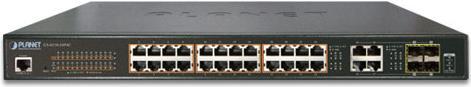 Produktbild Planet 24 Port 10/100/1000Mbps PoE 4 Port Gigabit ComboManaged Gigabit Switch 202W Stromaufnahme (24 Ports)
