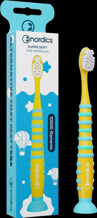Produktbild Nordics Kinderzahnbürste 10500 Super Soft Gelb - Blaue Rakete (Weich, 1 x)