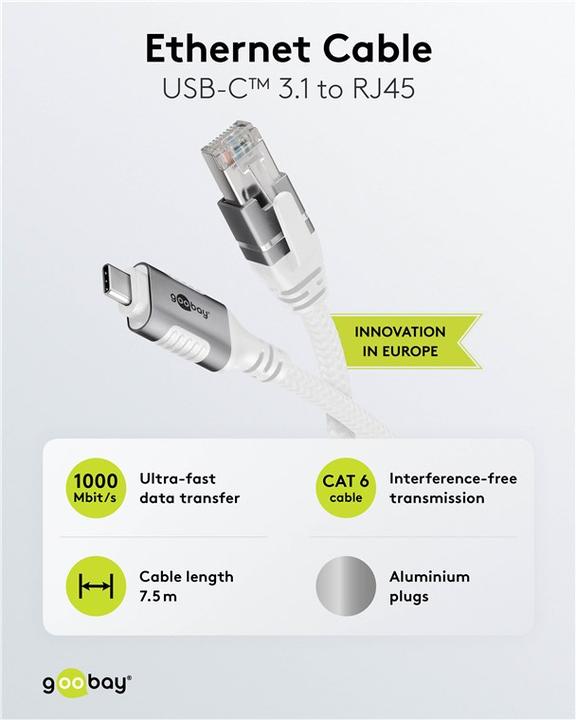 Actual product image Goobay Ethernet cable USB-C 3.1 to RJ45, 7.5 m (Ethernet, RJ45 (1x))
