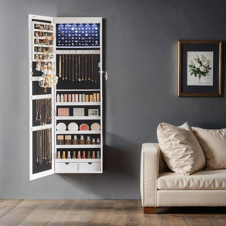 Immagine prodotto Songmics Armadio per gioielli bianco senza ripiani con illuminazione