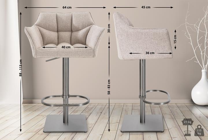 Actual product image CLP Barstool Damaso E Fabric, ivory