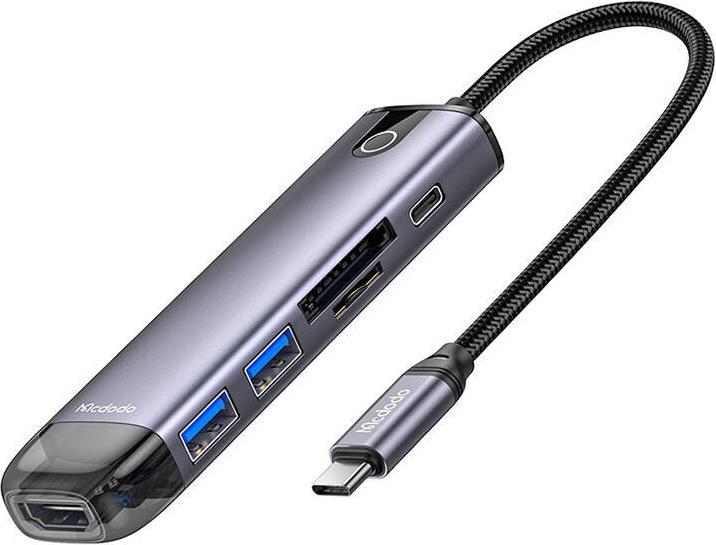 Actual product image Mcdodo HU-7740 6w1 USB-C Hub (USB-C, HDMI, USB3.0*2, SD, TF) (USB-C, 10 Ports)