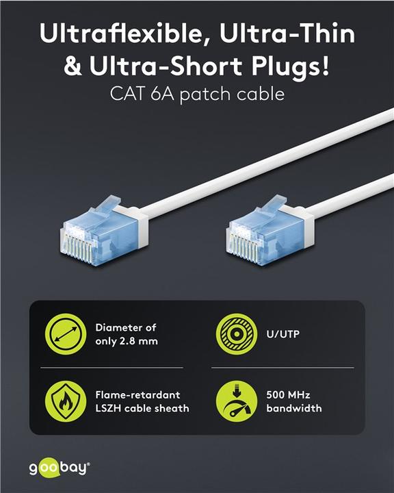 Immagine prodotto Goobay Cavo patch CAT 6A ultraflessibile, sottile, U/UTP, bianco (U/UTP, CAT6a, 10 m)