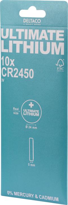 Produktbild Deltaco Ultimate Lithium Battery CR2450 Button Cell - 10-pack (10 Stk., CR2450, 590 mAh)