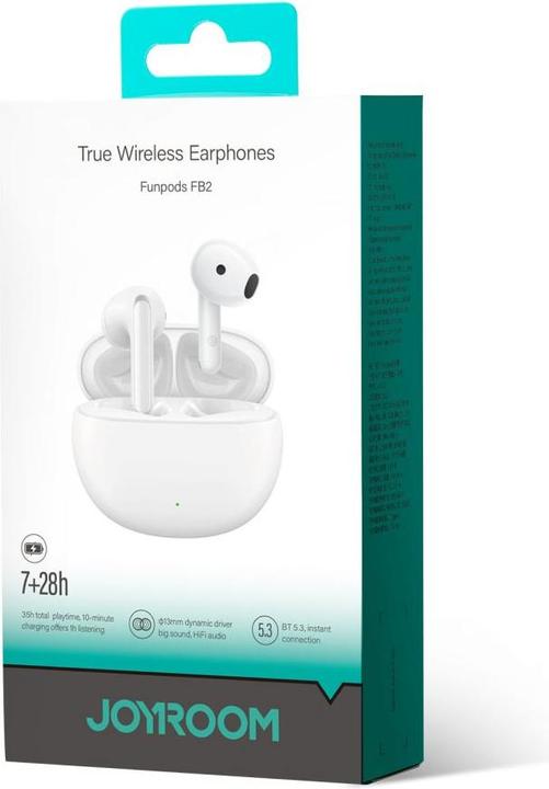Image du produit Joyroom Funpods Series JR-FB2 Half in-ear Wireless Headphones - Blanc (35 h, Sans fil)