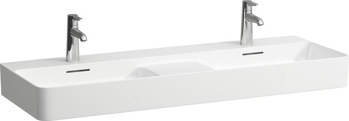 Produktbild Laufen VAL Doppelwaschtisch, 3 Hahnlöcher, mit Überlauf, 1200x420mm, semi-trockener Bereich mittig (1200 mm, 420 mm)