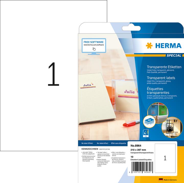 Produktbild HERMA Transparente Inkjet Etiketten A4