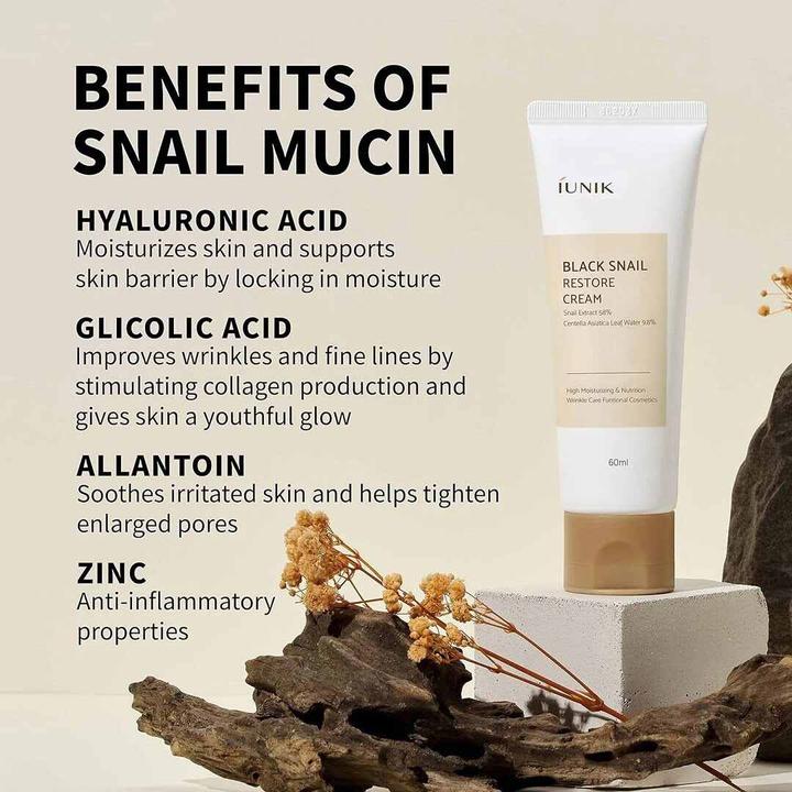 Produktbild Konjac Sponge IUNIK Black Snail Restore Cream przeciwstarzeniowy krem regenerujący 60ml (60 ml)