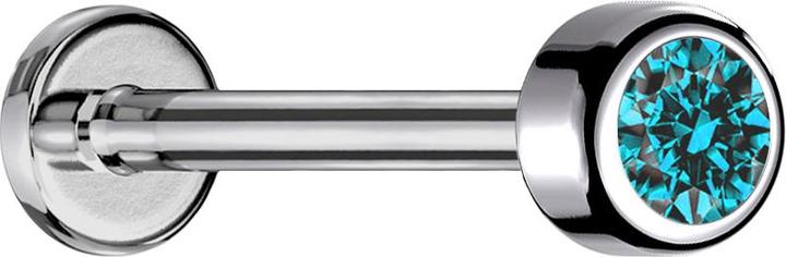Star Piercing Micro Labret Innengewinde silber Zylinder mit Kristall aqua (ohne Messing, Titan G23)