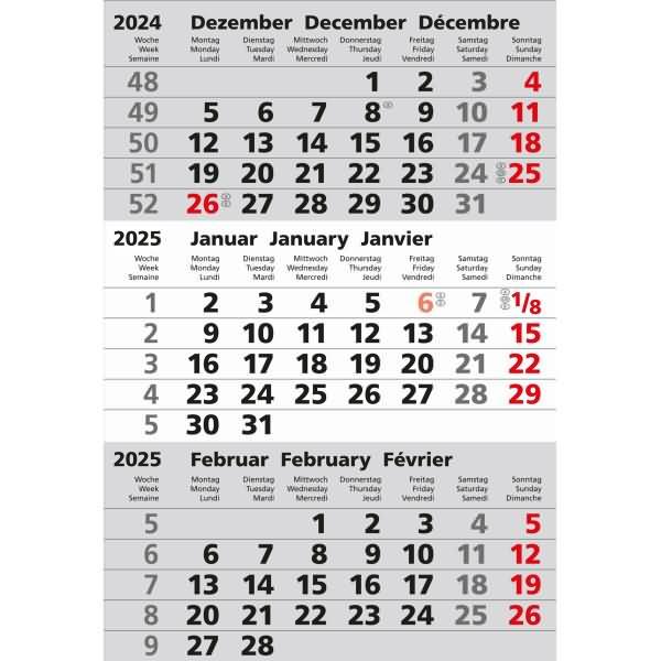 Produktbild Güss Ersatzkalendarium für 3-Monats-Tischkalender 9,5x13,5cm 2025