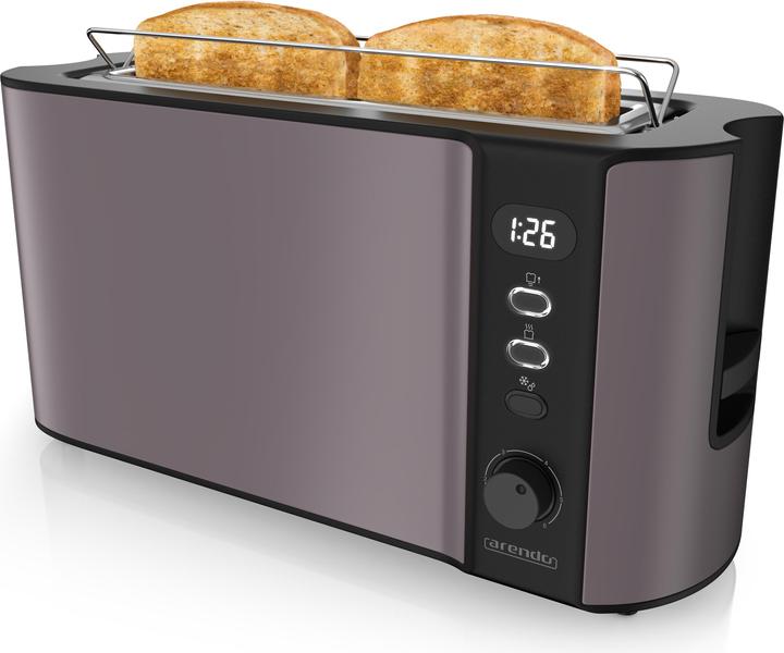 Arendo Toaster Edelstahl 2 Scheiben Langschlitz, Display mit Restzeitanzeige, Brötchenaufsatz, Doppelwand