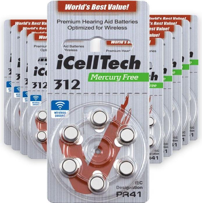 ICellTech 312 Hörgerätebatterien (60 Stk., A312, 165 mAh)