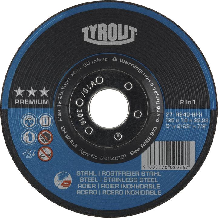 Tyrolit Schruppscheibe Premium-2 1 115x7x22,23mm gekrö.Stahl/Inox