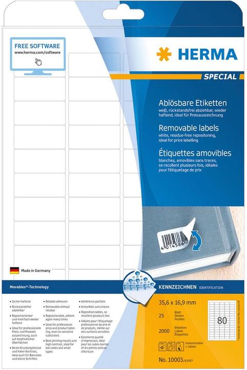Actual product image HERMA A4 removable labels