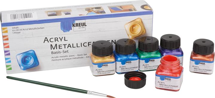 Actual product image Kreul acrylic metallic colours, basic set, 6 x 20 ml (Violet, Green, Gold, Blue, Copper, Red, 120 ml)