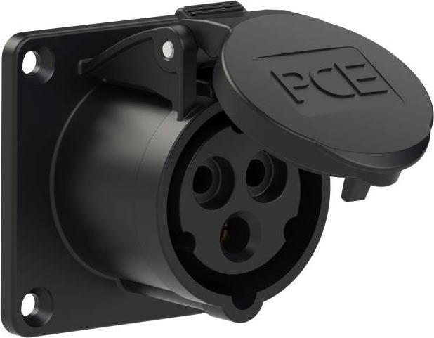 Actual product image PCE 313-6x Junction box straight 16A 3p 6h IP44/54 black (flange 70x70 - hole spacing 56x56)