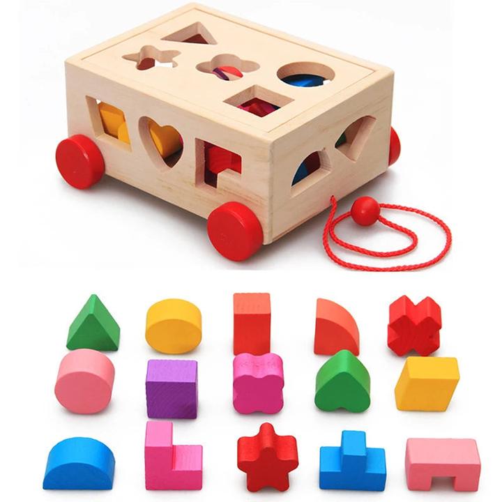 Produktbild Activity Board Form Sortierer Spielzeug hölzerne ziehen entlang Auto Form übereinstimmende Blöcke Box Kinder